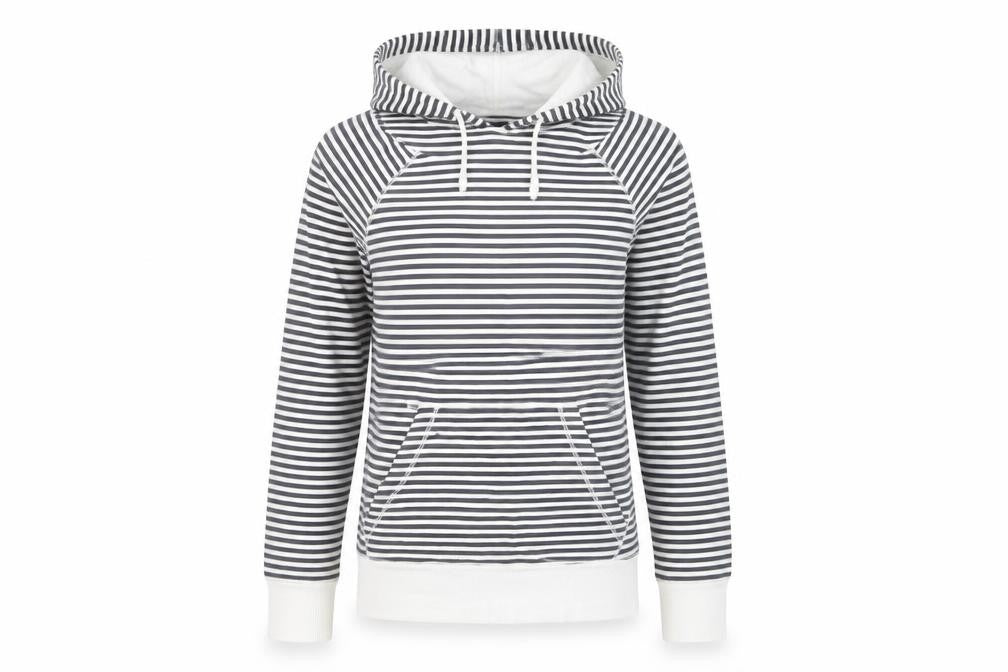 Topshop Women Black & White Striped Cotton Pullover Hoodie Size 10