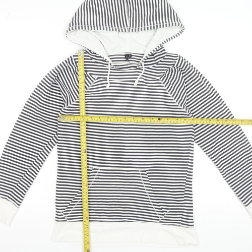 Topshop Women Black & White Striped Cotton Pullover Hoodie Size 10