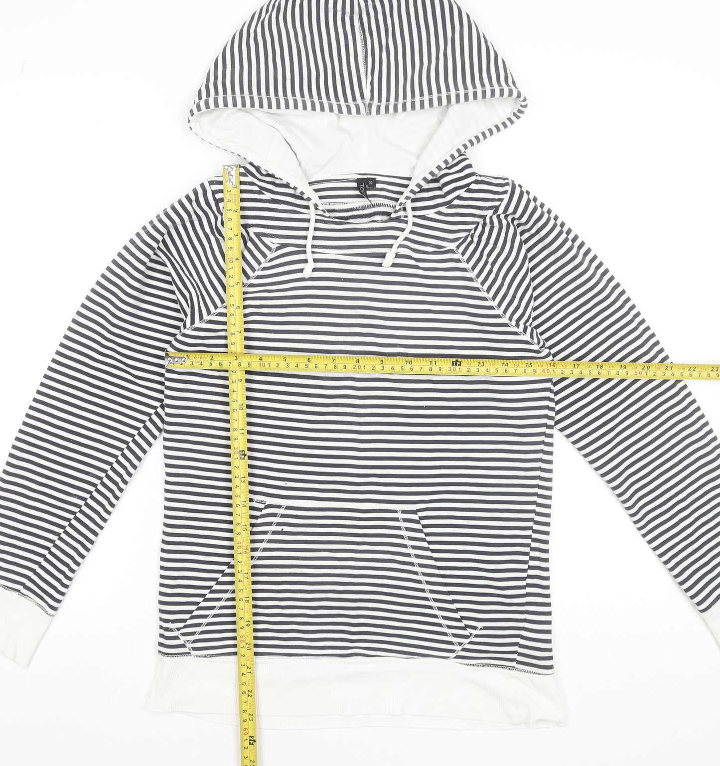 Topshop Women Black & White Striped Cotton Pullover Hoodie Size 10