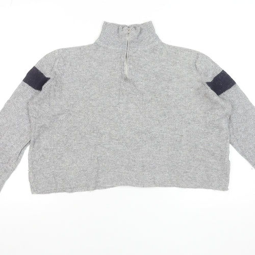 Brandy Melville Women Grey 1/2 Zip Wool Blend Jumper