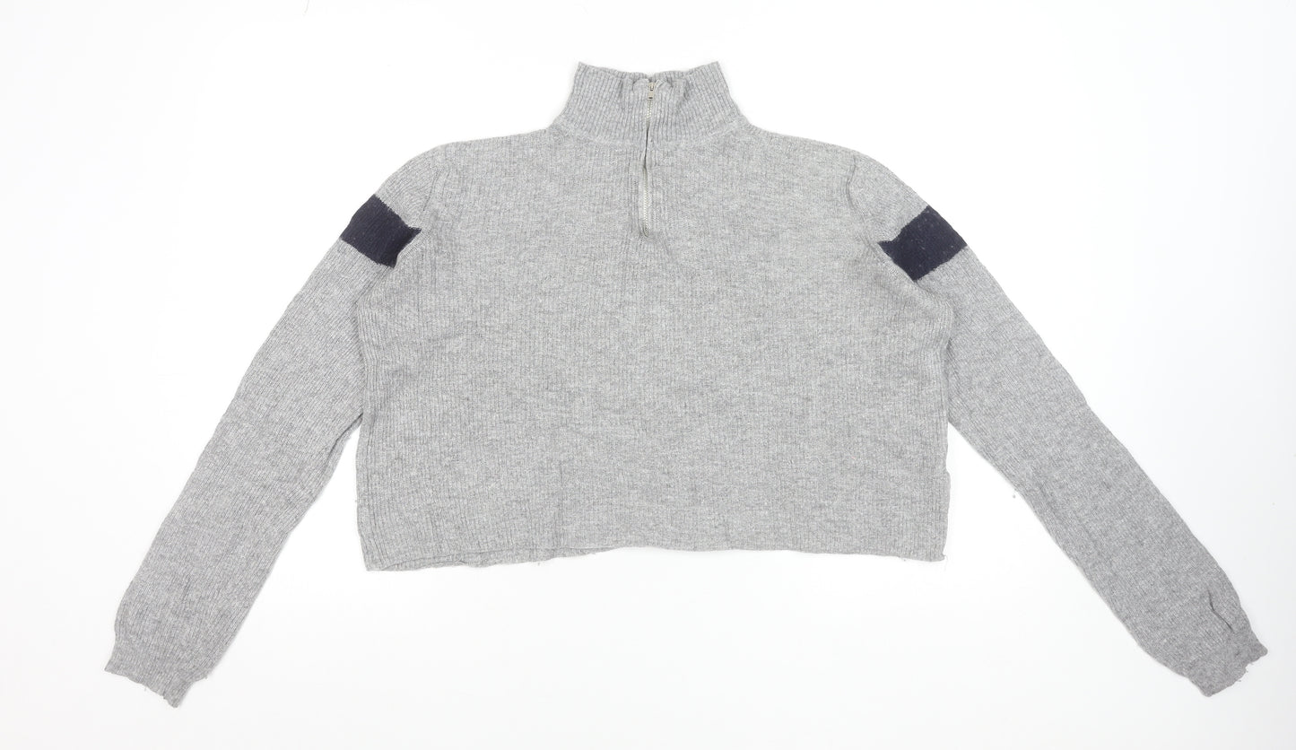 Brandy Melville Women Grey 1/2 Zip Wool Blend Jumper