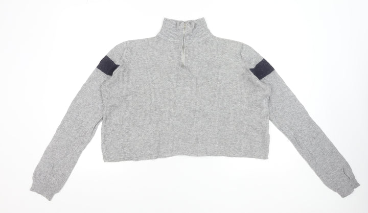 Brandy Melville Women Grey 1/2 Zip Wool Blend Jumper