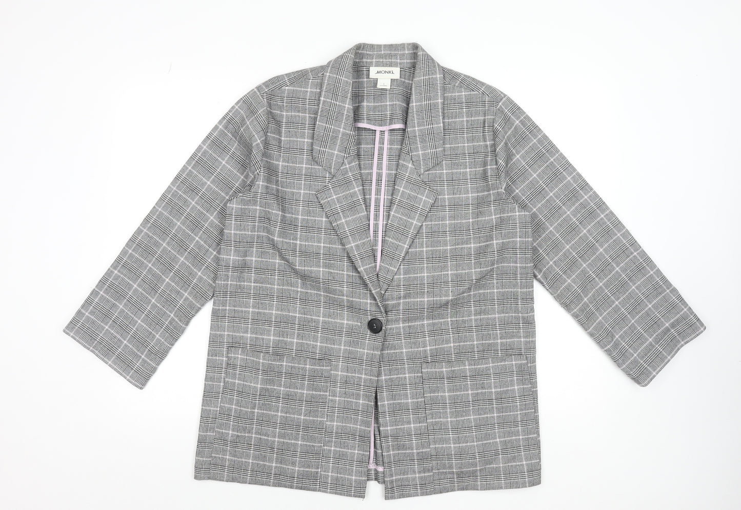 Monki Women’s Grey Check Blazer Jacket Size S Relaxed Fit