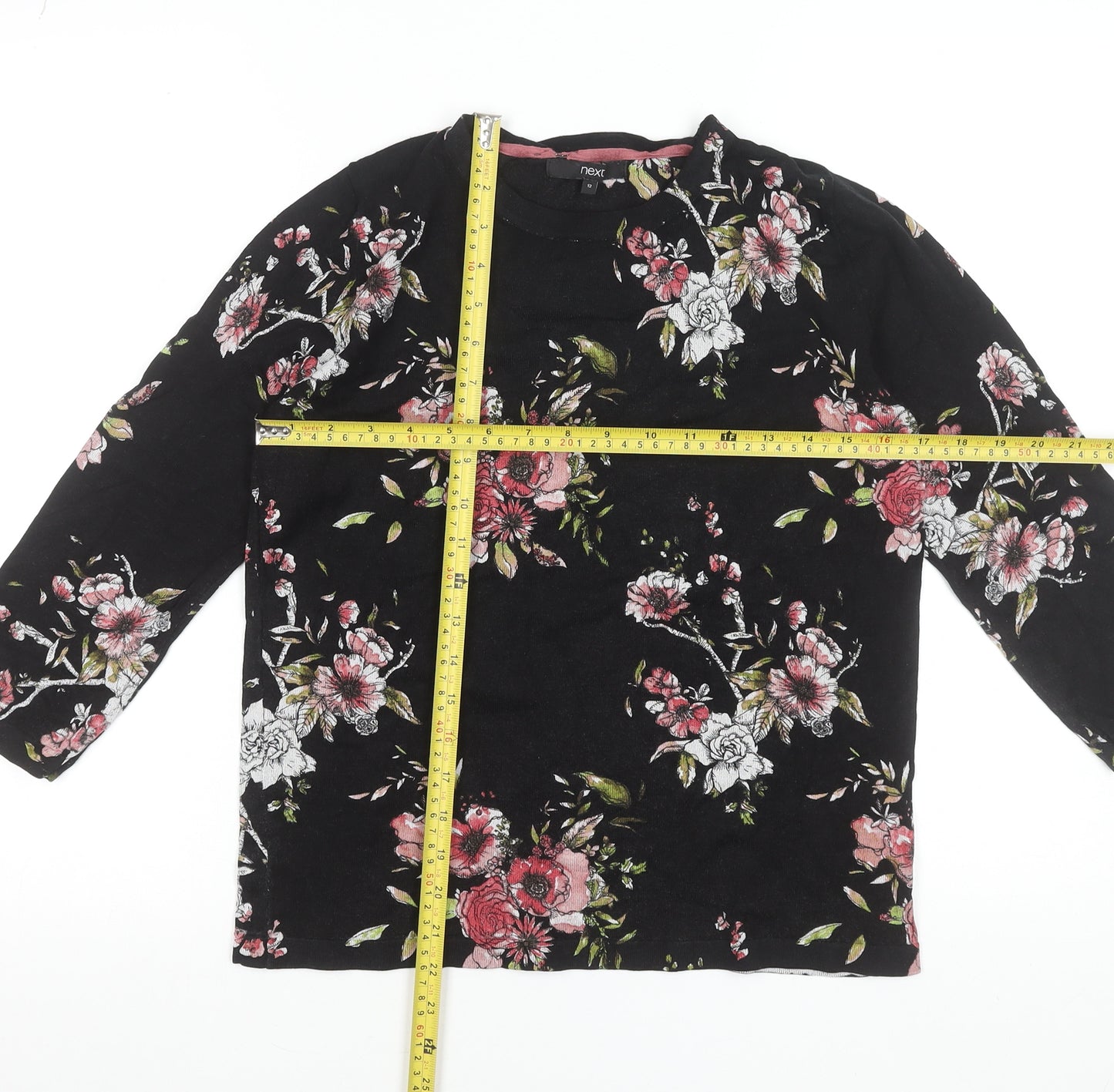 Next Womens Black Floral Long Sleeve Blouse Size 12