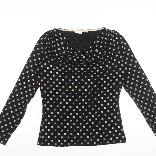 Boden Women’s Black Floral Jersey Cowl Neck Long Sleeve Blouse UK 12