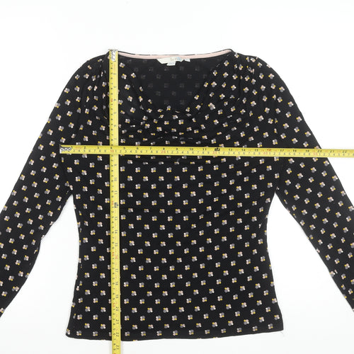 Boden Women’s Black Floral Jersey Cowl Neck Long Sleeve Blouse UK 12