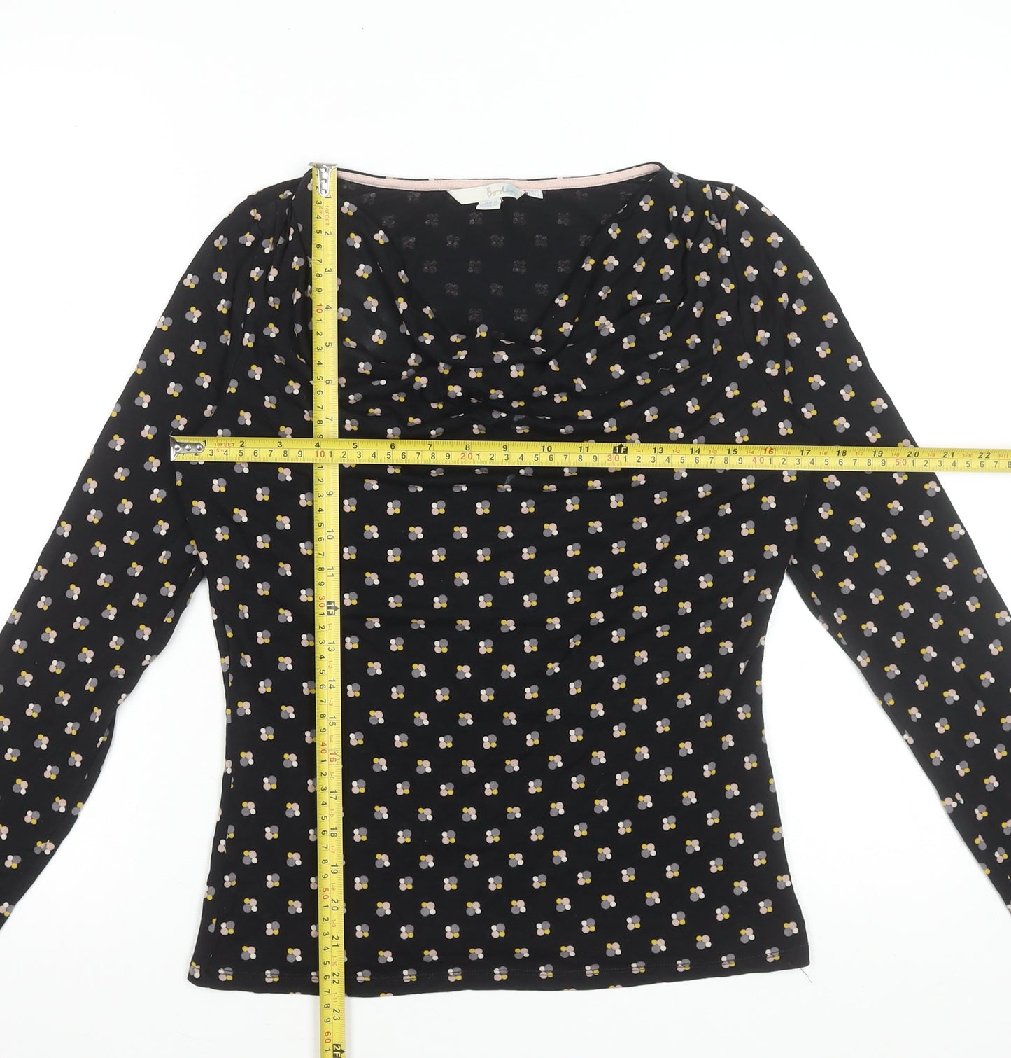 Boden Women’s Black Floral Jersey Cowl Neck Long Sleeve Blouse UK 12