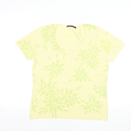 Windsmoor Women's Yellow Floral Rhinestone Viscose Knit T-Shirt M