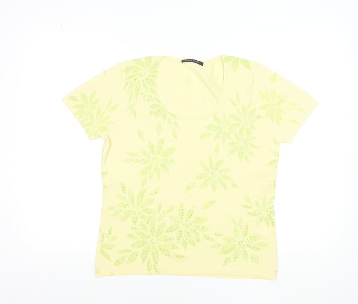 Windsmoor Women's Yellow Floral Rhinestone Viscose Knit T-Shirt M
