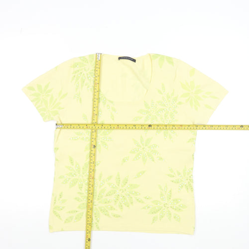 Windsmoor Women's Yellow Floral Rhinestone Viscose Knit T-Shirt M
