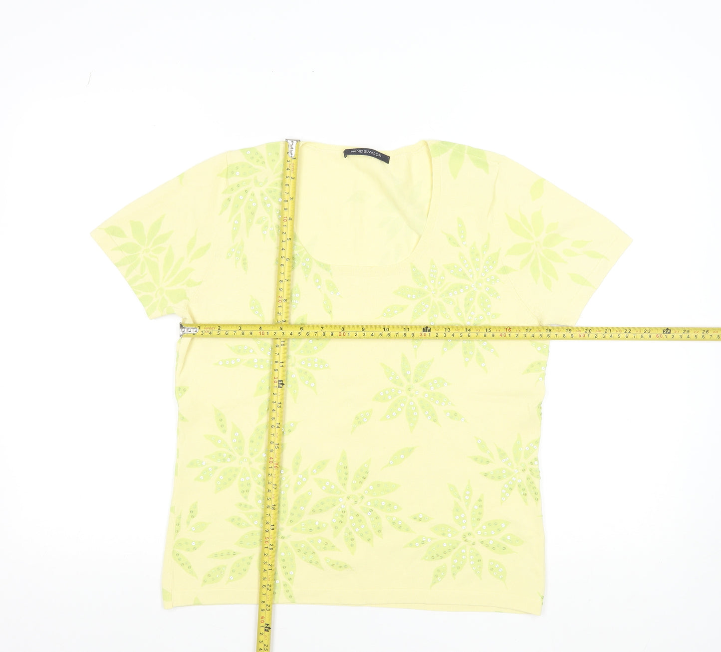 Windsmoor Women's Yellow Floral Rhinestone Viscose Knit T-Shirt M