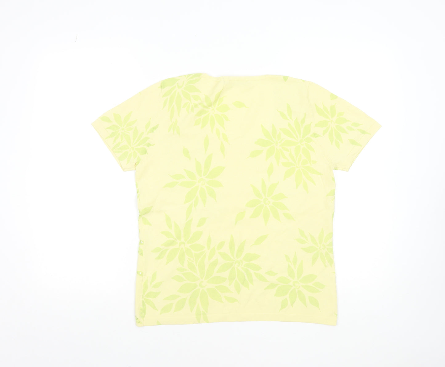 Windsmoor Women's Yellow Floral Rhinestone Viscose Knit T-Shirt M