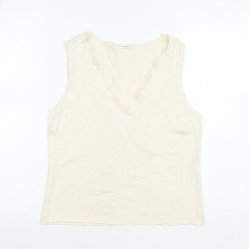 Planet Women's Ivory Beaded Sleeveless Viscose Knit Tank Top Size L