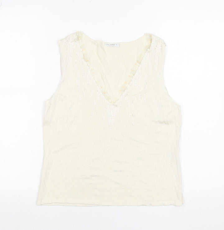Planet Women's Ivory Beaded Sleeveless Viscose Knit Tank Top Size L