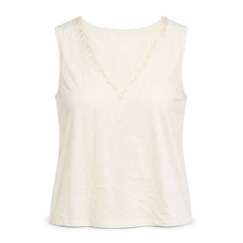 Planet Women's Ivory Beaded Sleeveless Viscose Knit Tank Top Size L