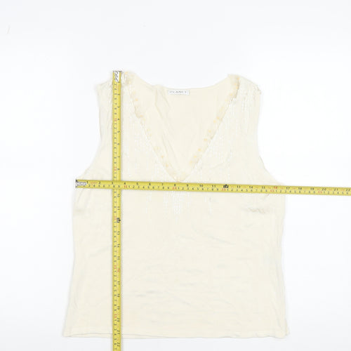 Planet Women's Ivory Beaded Sleeveless Viscose Knit Tank Top Size L