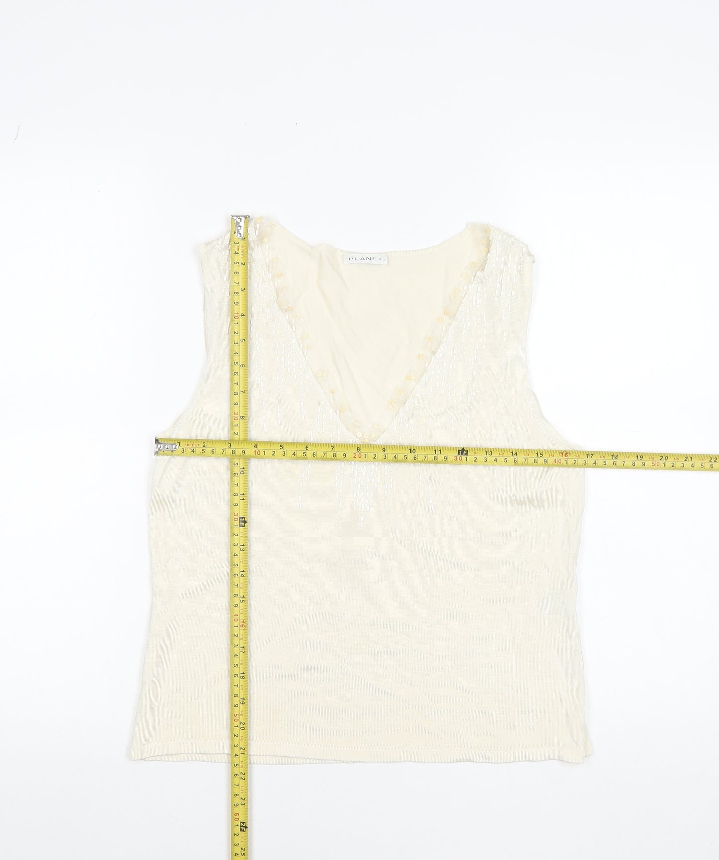 Planet Women's Ivory Beaded Sleeveless Viscose Knit Tank Top Size L