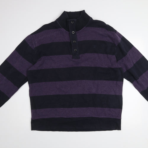 GANT Men Purple Black Striped 2XL Henley Mock Neck Jumper