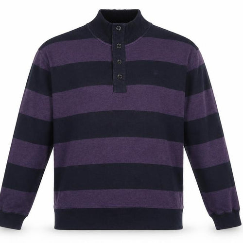 GANT Men Purple Black Striped 2XL Henley Mock Neck Jumper