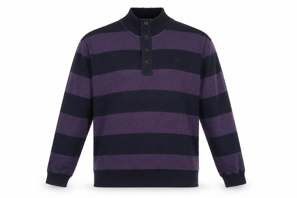 GANT Men Purple Black Striped 2XL Henley Mock Neck Jumper