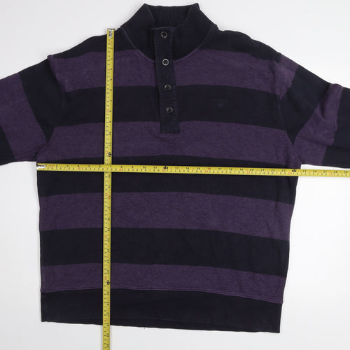 GANT Men Purple Black Striped 2XL Henley Mock Neck Jumper