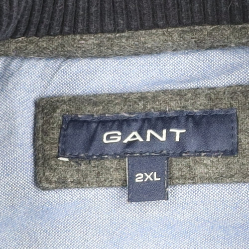 GANT Men Purple Black Striped 2XL Henley Mock Neck Jumper