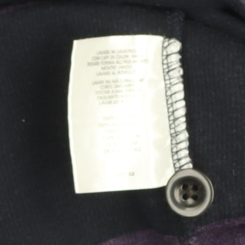 GANT Men Purple Black Striped 2XL Henley Mock Neck Jumper