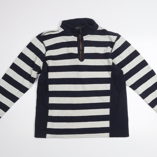 Joules Women Navy & White Striped 1/2 Zip Sweatshirt M Cotton Blend