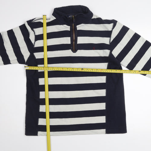 Joules Women Navy & White Striped 1/2 Zip Sweatshirt M Cotton Blend