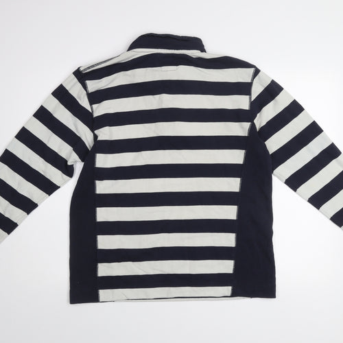 Joules Women Navy & White Striped 1/2 Zip Sweatshirt M Cotton Blend
