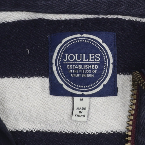 Joules Women Navy & White Striped 1/2 Zip Sweatshirt M Cotton Blend