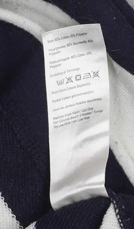 Joules Women Navy & White Striped 1/2 Zip Sweatshirt M Cotton Blend