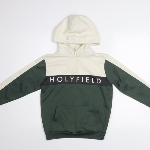 Holyfield Boys Green & Cream Pullover Hoodie Size 10-12 Years Colourblock