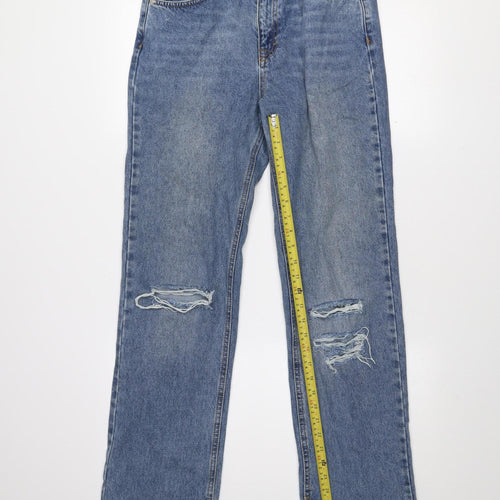 Pull&Bear Women's Blue Distressed Straight Leg Jeans Size 10