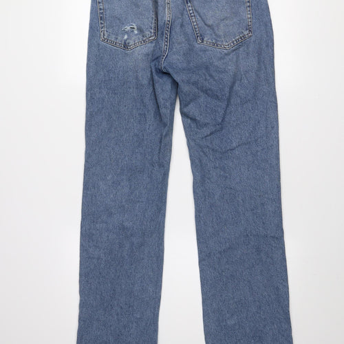 Pull&Bear Women's Blue Distressed Straight Leg Jeans Size 10