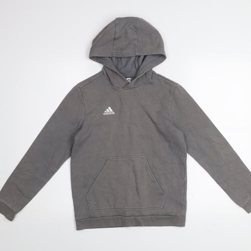 Adidas Boys Grey Pullover Hoodie 12 Years Cotton Blend Logo Casual