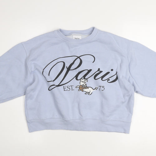 Zara Girls Blue Paris Graphic Print Pullover Sweatshirt 13-14 Years