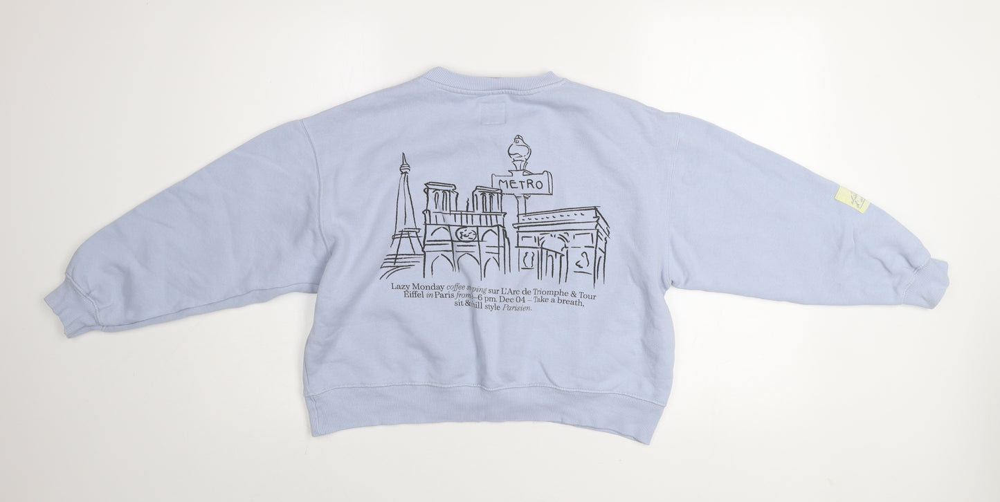 Zara Girls Blue Paris Graphic Print Pullover Sweatshirt 13-14 Years