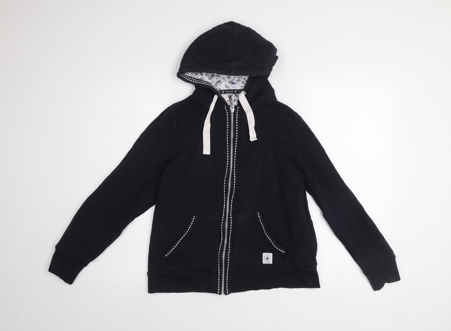 Maine New England Women Black Full Zip Hoodie Size 12 Cotton Lined