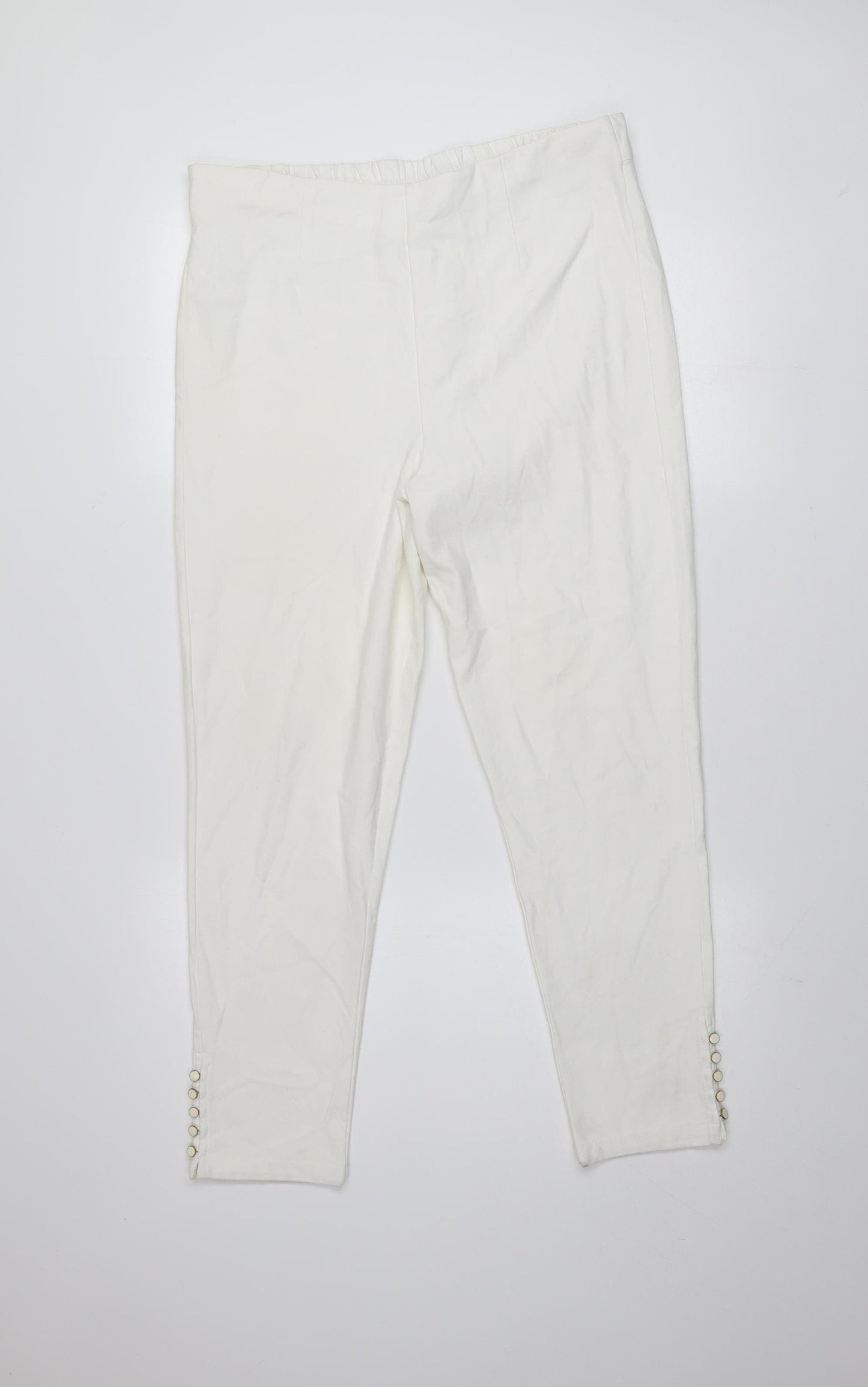 FFU Women’s Ivory Slim Trousers 3XL High Rise Elastic Waist Button Detail