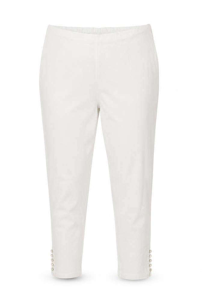 FFU Women’s Ivory Slim Trousers 3XL High Rise Elastic Waist Button Detail