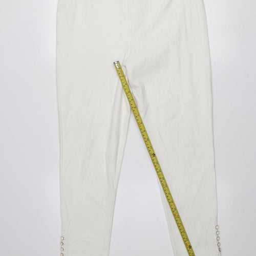 FFU Women’s Ivory Slim Trousers 3XL High Rise Elastic Waist Button Detail