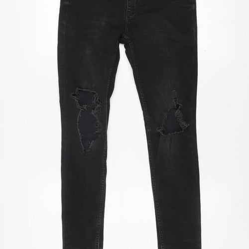 Topman Men's Black Skinny Distressed Jeans Size 28