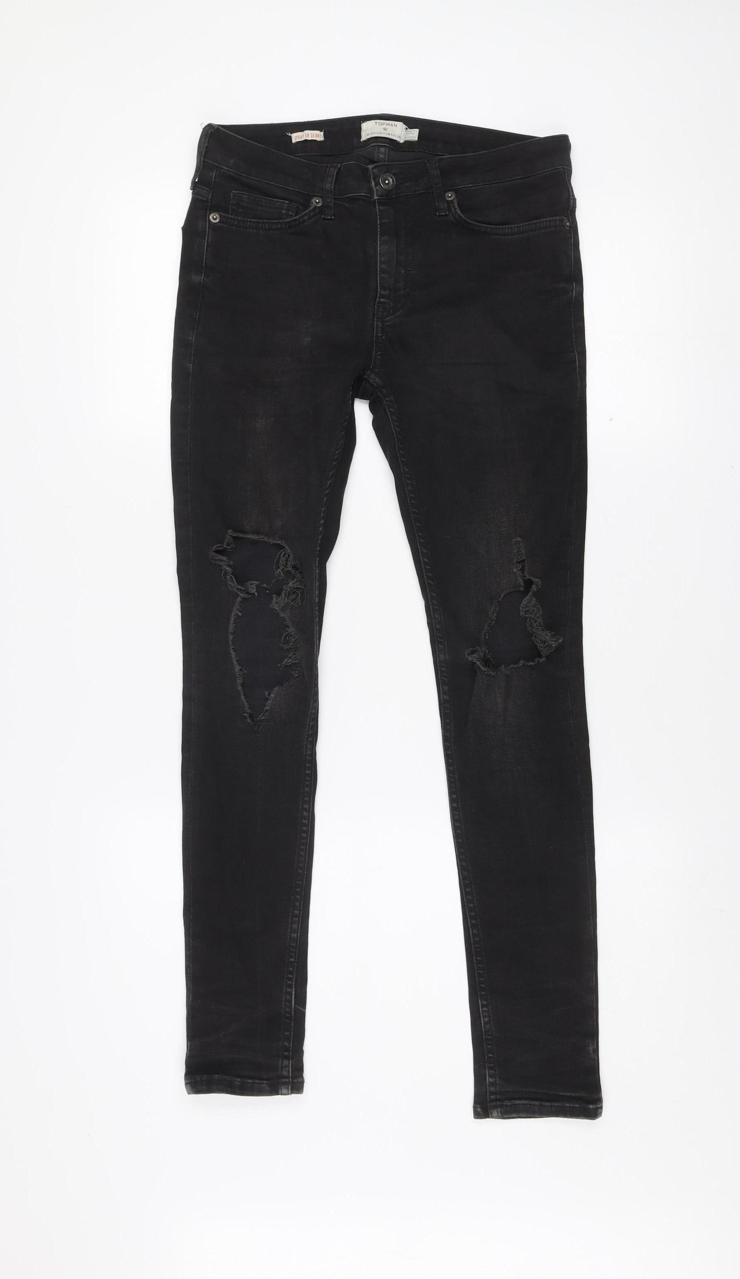 Topman Men's Black Skinny Distressed Jeans Size 28