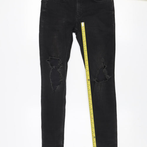 Topman Men's Black Skinny Distressed Jeans Size 28