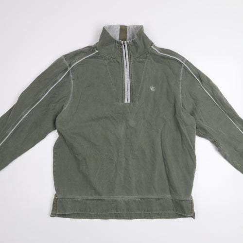 We Originals Mens Green L Half Zip High Neck Sweatshirt