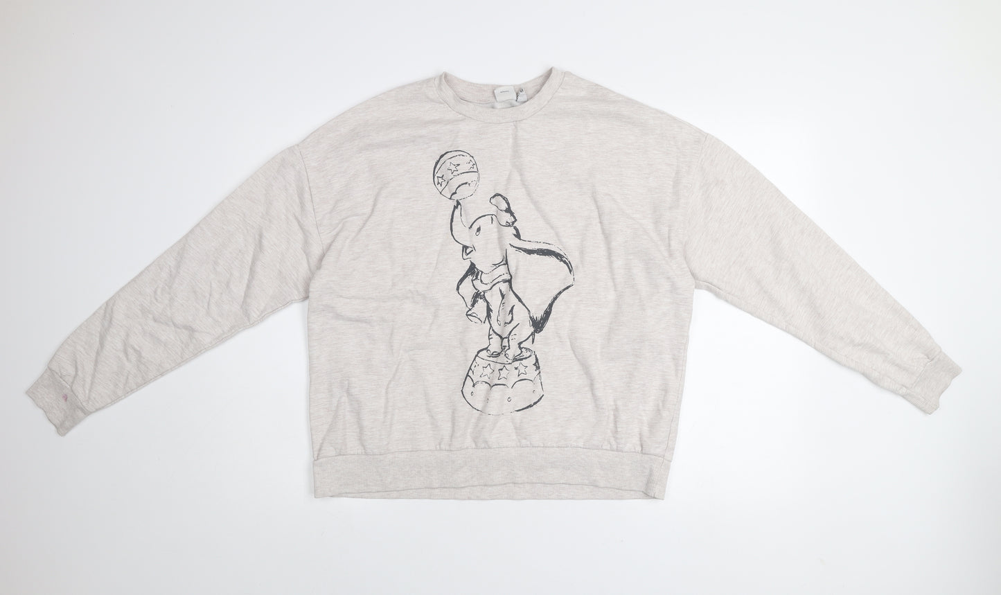 Disney Women Beige Dumbo Graphic Pullover Sweatshirt Size L