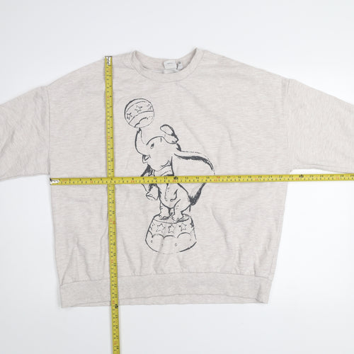 Disney Women Beige Dumbo Graphic Pullover Sweatshirt Size L