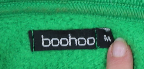 Boohoo Women Green Pullover Hoodie Medium Cotton Blend Casual