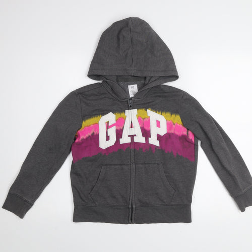 GAP Kids Girls Charcoal Full Zip Hoodie L 10 Logo Graphic Cotton Blend